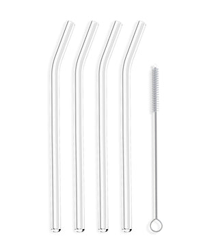 Classic Clear Bent Glass Straws - 4 Pack